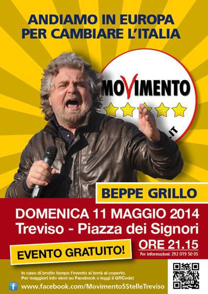 Beppe Grillo a Treviso: Andiamo in Europa per cambiare l'Italia