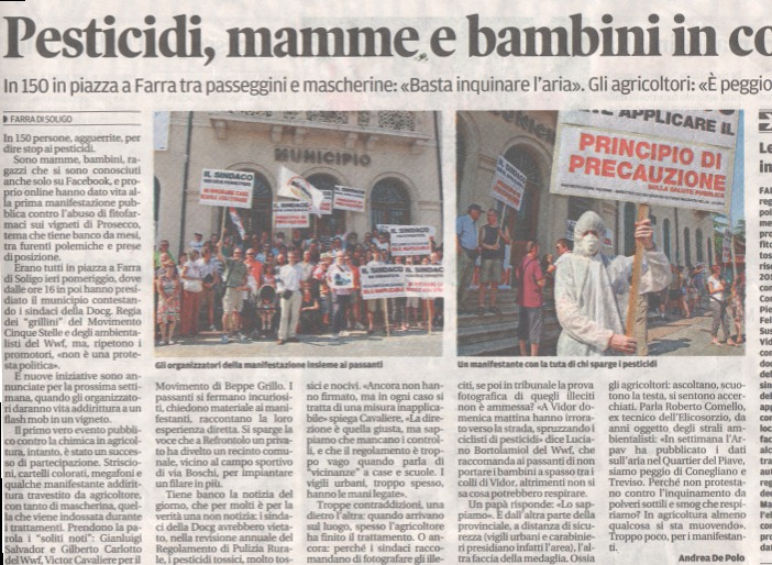 Articolo pubblicato sulla Tribuna di Treviso riguardo la manifestazione contro i pesticidi di luglio 2013